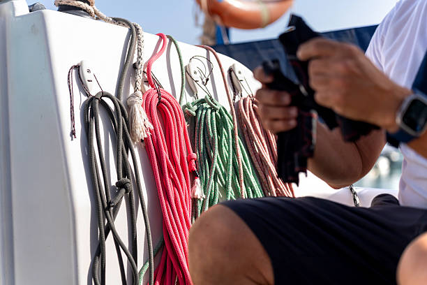 istock Sailor preparing sailing ropes on a sailboat during navigation 2215846717