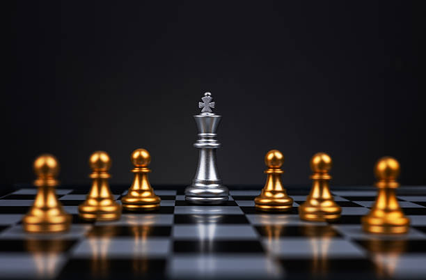 istock Leader, business strategy and planning concept, Silver chess king figure on chessboard 2215848547