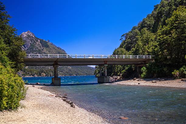 istock Bridge over river in Patagonia with mountain view. 2215849376
