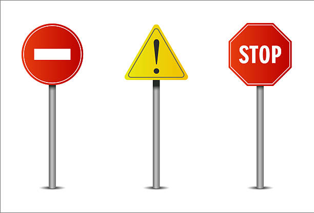 istock Traffic warning signs. No entry, Warning, and Stop Signs. Realistic clean graphic. Concept of road safety. Danger sign attention icons. Vector illustration 2215851612