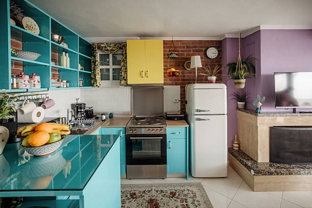 Modern cozy colourful kitchen with no people