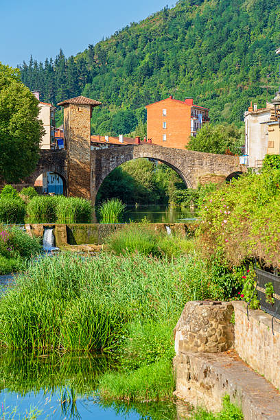 istock Medieval Stone Bridge over Lush Riverbank in Balmaseda, Spain 2215867523