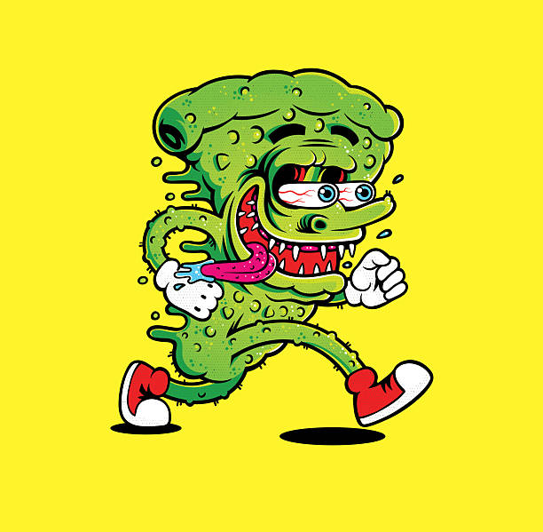 Running cartoon character, crazy pizza