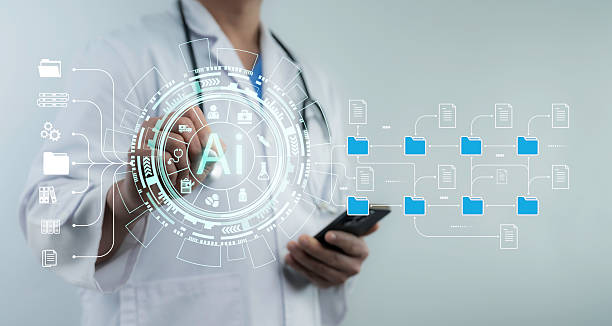 istock Doctor uses a digital interface to manage AI-driven folders and medical files, reflecting futuristic automation, healthcare data management and smart file organization in a secure system 2215867867