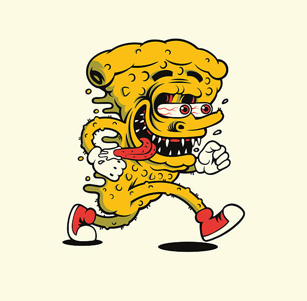 Running cartoon character, crazy pizza