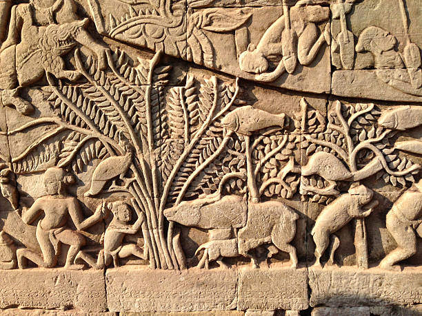 Thai mural painting on temple wall 