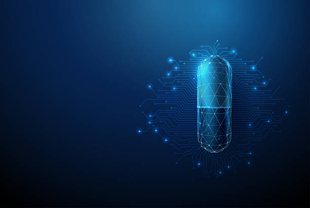 istock Futuristic medical capsule with electronic circuit lines background. Digital healthcare, smart medicine, biotechnology, AI-powered treatment concept. 2215887161