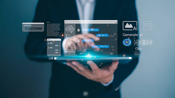 istock A businessman holding a tablet with floating AI interfaces, Symbolizing futuristic technology data, Digital communication online, and artificial intelligence in modern business environments. 2215894944