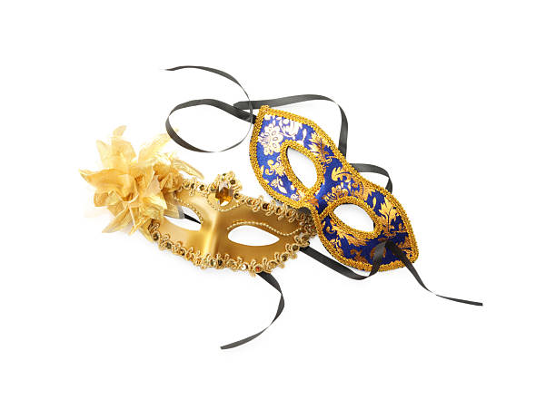 istock Beautiful carnival masks isolated on white, top view 2215898248