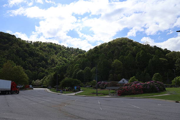 Aerial shots of rural scenery outside Pigeon Forge, a popular vacation destination in Sevier County, Tennessee, close to Great Smoky Mountains National Park.