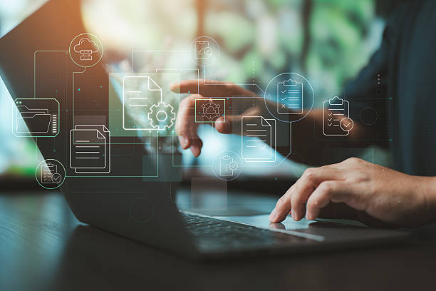 Document Workflow Automation. Managing digital files with streamlined task automation and real-time tracking. stock photo