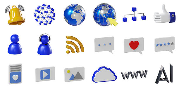 Set of icons related to Internet isolated on white background - 3D illustration