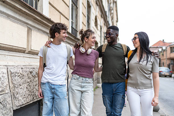 Young adults enjoying a friendly stroll together