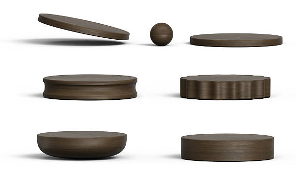 istock Dark wood podium set pack isolated background 3d rendering 2215922139