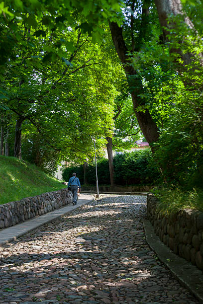 A rocky street in a small city.