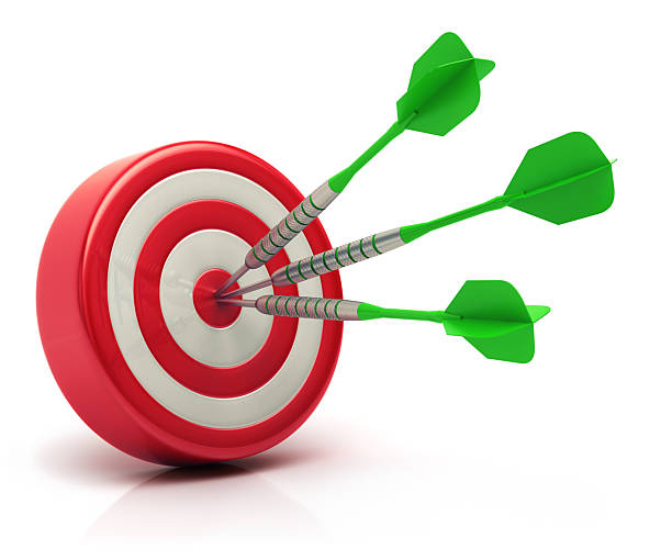 istock Success concept, three green darts hitting the bullseye target 2215926700