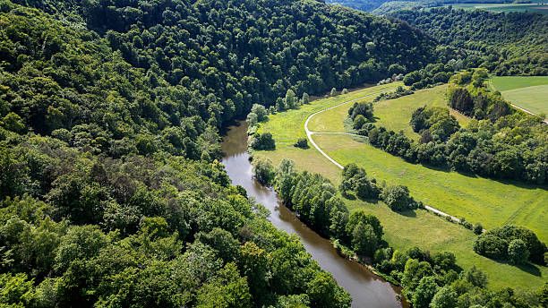 Aerial view of Lahntal nearby Diez, Rhineland-Palatinate, Germany
