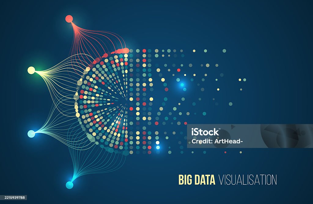 Datos Vector Colorful Arcs Of Data Points And Connecting Lines Illustrate The ...