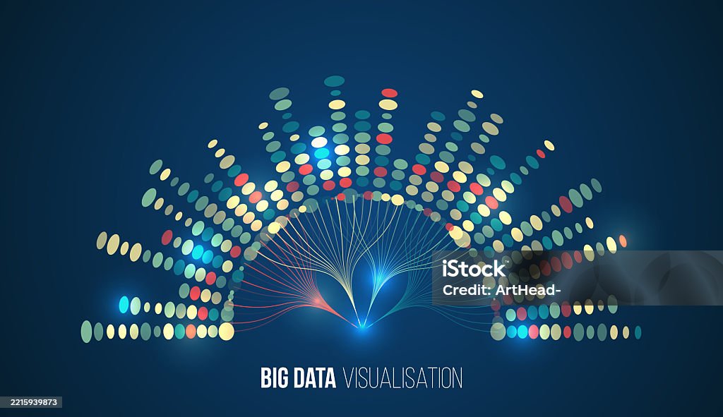 A Vibrant Data Visualization Concept Showing Multicolored Nodes Flowing ...