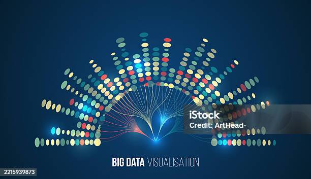 A Vibrant Data Visualization Concept Showing Multicolored Nodes Flowing ...