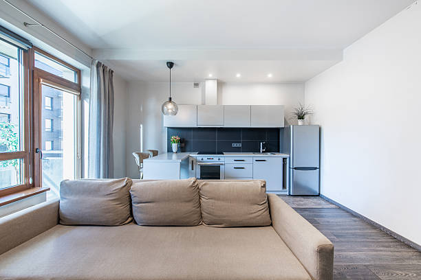 istock Modern Home Bright Open Concept Apartment Interior with Kitchen and Living Room 2215940545