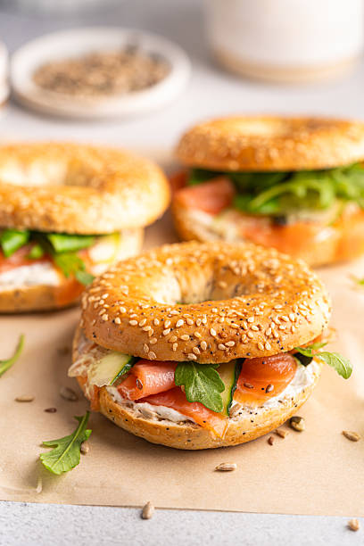 istock Bagel sandwich with salmon 2215945336