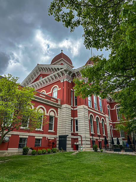 Historic Lake County Indiana courthouse against stormy sky. Crown Point, IN USA May 14, 2025
