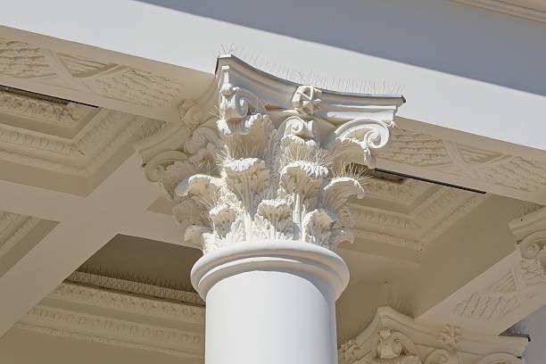 istock Restored building column. Balcony spikes for protection from birds. 2215947806