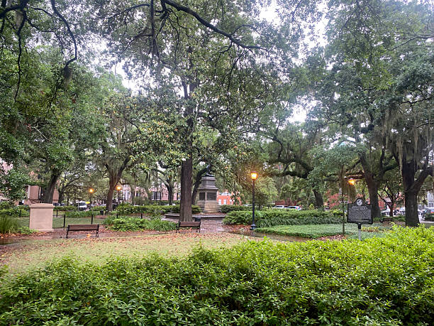istock Rainy Morning in a Savannah Square, Georgia 2215958701