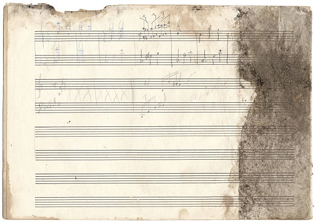 istock Vintage shabby dirty blank sheet of musical notebook. 2215967385