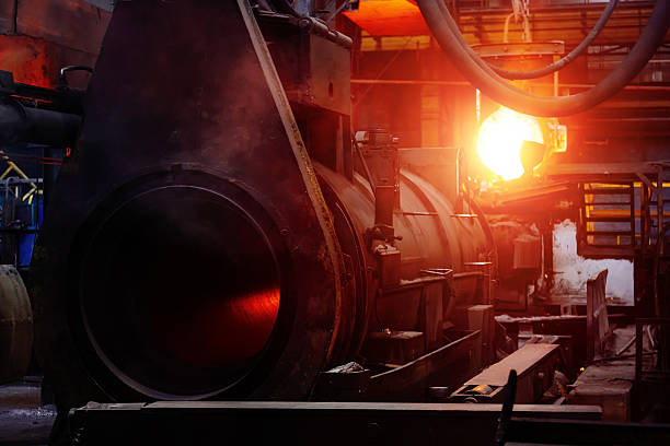 istock Iron pipe centrifugal pipe casting machine at the foundry 2215978372