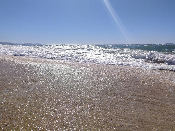 Sunny seascape over blue sky