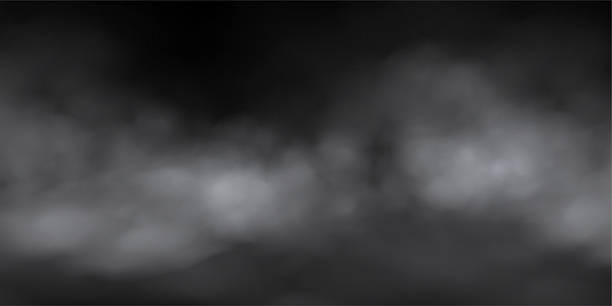 istock White fog or smoke cloud on black background. Realistic smoke effect vector illustration. Smoky mist, toxic vapor, meteorological phenomenon, condensation over land or water surface 2215982523