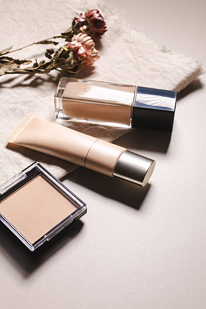 Various types of foundation. Beige makeup base.