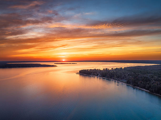 istock Higgins Lake Aerial May Sunset 2215984297