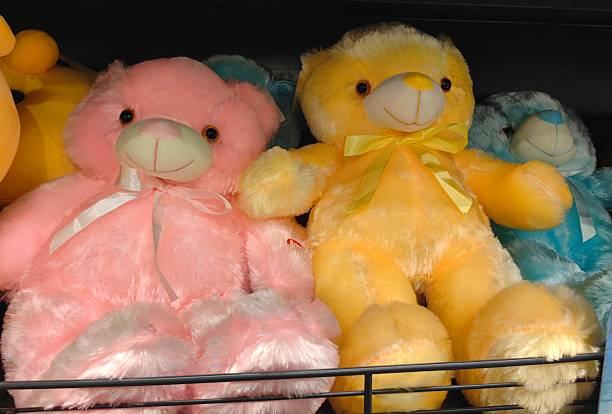 Closeup of a mass produced, generic teddy bear from around 1970.