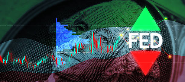 istock Federal Reserve Rate Rising or Fall Alerts, Stock Chart, Currency Chart. USD dollar banknote for Federal Reserve increase and decrease interest rate control which affects America. 2215992287