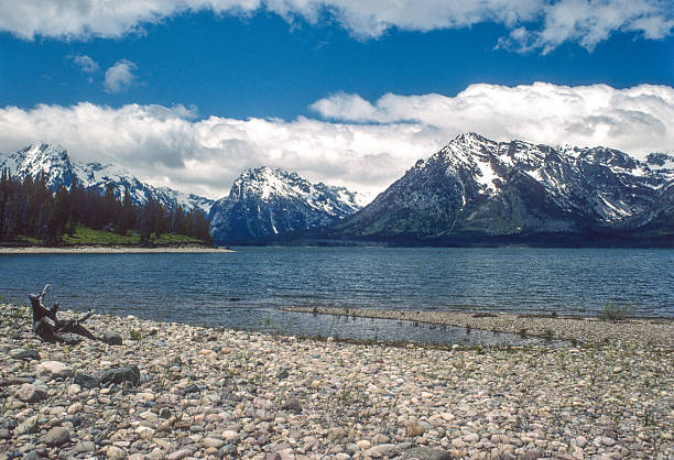 Grand Teton NP - Rocky Beach & Mountains - 1981. Scanned from Kodachrome 25 slide.