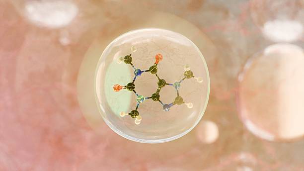 istock Highly detailed molecular structure of caffeine molecule with visible atomic bonds and color-coded atoms on blurred scientific background, conceptual 3D render for chemistry and biochemistry visualization 2215996460