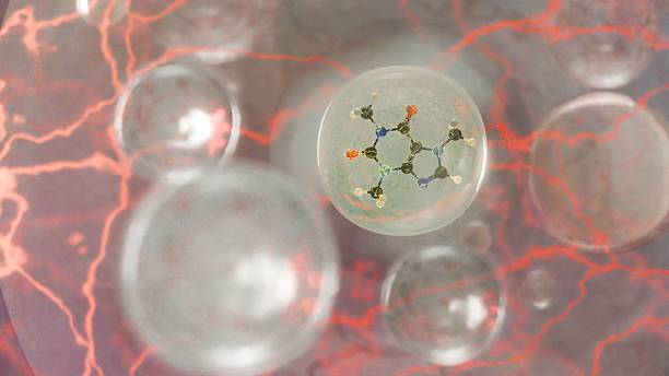 istock Highly detailed molecular structure of caffeine molecule with visible atomic bonds and color-coded atoms on blurred scientific background, conceptual 3D render for chemistry and biochemistry visualization 2215996462