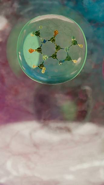 istock Highly detailed molecular structure of caffeine molecule with visible atomic bonds and color-coded atoms on blurred scientific background, conceptual 3D render for chemistry and biochemistry visualization 2215996472