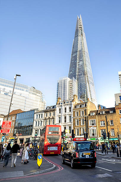 October 4, 2024- London, England. A view of the Shard sky scraper building taken from outside Borough Market in London, England.
