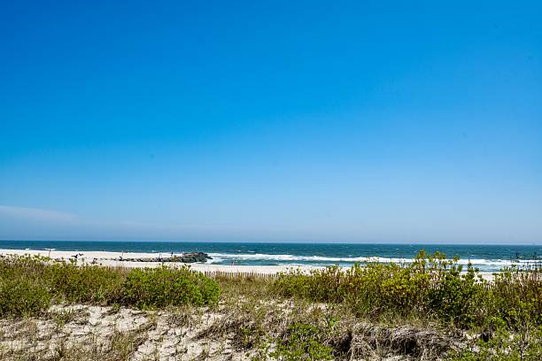Long Beach as viewed from the Long Beach Boardwalk in New York on a Sunny Spring Saturday