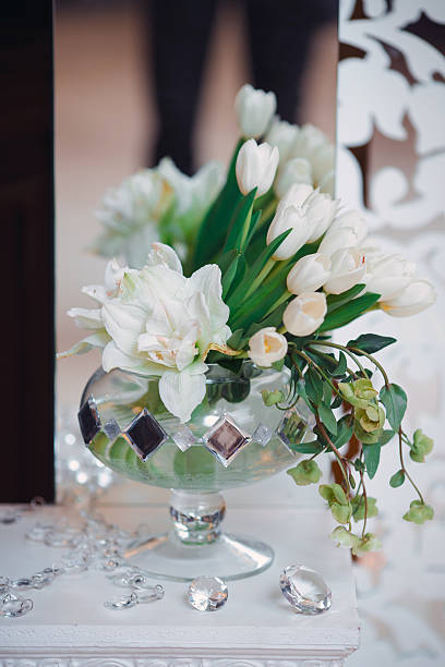 istock Elegant Floral Arrangement With White Tulips And Crystals 2216004687