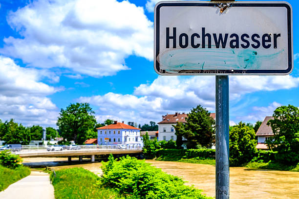 typical highwater sign in germany - translation: high water - photo