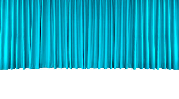 istock Light blue long curtain on white background. 2216008710