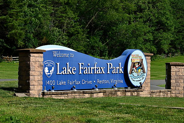 Reston, Virginia, USA - May 17, 2025: Sign at the entrance to Lake Fairfax Park, a popular recreation destination in Fairfax County.