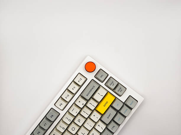 istock White keyboard on white background with bright red and yellow keys for advertising, space for text, top view 2216009063
