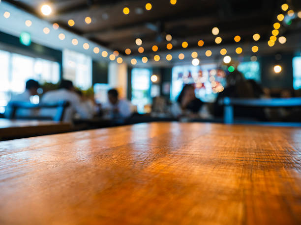 Table top counter Bar with people interior restaurant Blur background