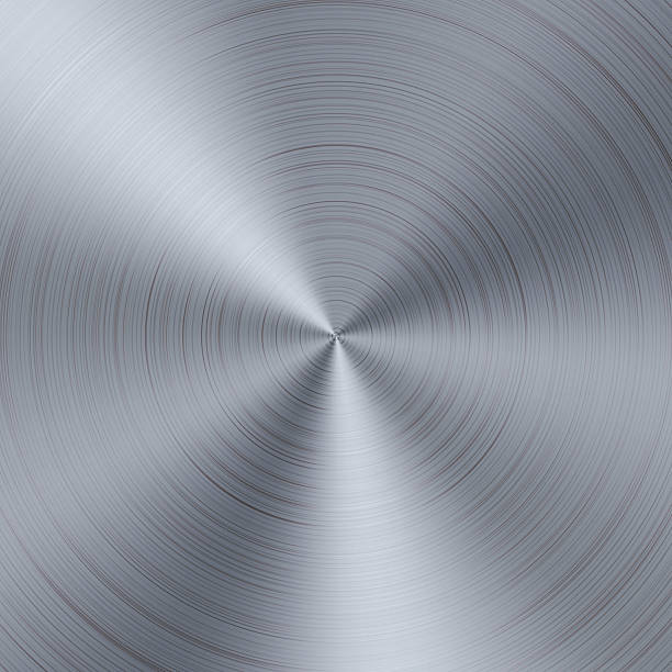 istock Gray color metal sheet effect. Holographic dark silver polished gradient. Radial scratched steel texture background. Iron brushed circle, chrome shiny round foil. Titan stainless industrial surface 2216013255